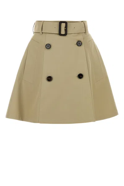 Burberry A-line Cotton Skirt With Belt And Pocket In Brown