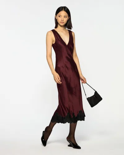 Serena Bute Midi Dress With Lace Hem In Burgundy