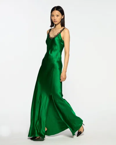 Serena Bute Slip Dress With Lace Trim In Green