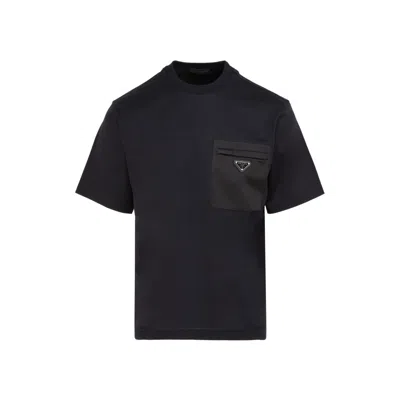 Prada Men's Plain Cotton Badge Pocket T-shirt In Black