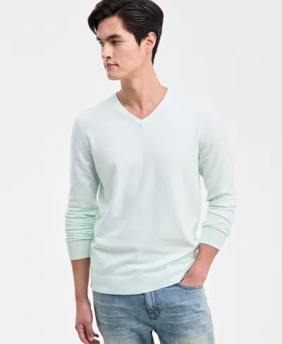 Alfani Men's Solid V-neck Cotton Sweater, Created For Macy's In Blue