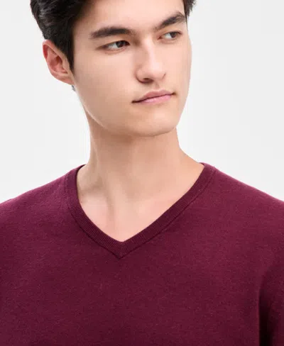Alfani Men's Solid V-neck Cotton Sweater, Created For Macy's In Burgundy