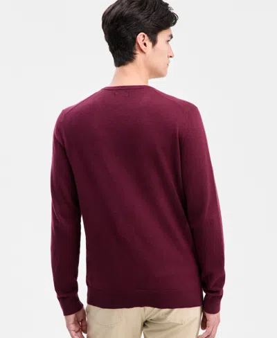Alfani Men's Solid V-neck Cotton Sweater, Created For Macy's In Burgundy
