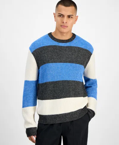 Mode Of One Men's Relaxed-fit Striped Crewneck Sweater, Macy's Exclusive In Blue