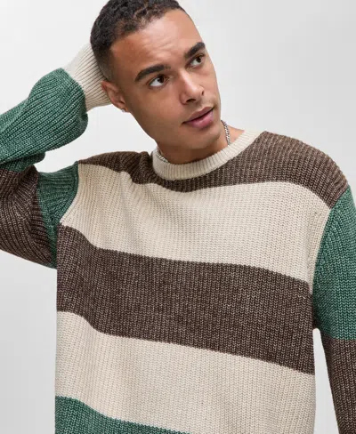 Mode Of One Men's Relaxed-fit Striped Crewneck Sweater, Macy's Exclusive In Green