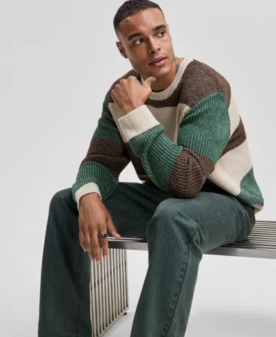 Mode Of One Men's Relaxed-fit Striped Crewneck Sweater, Macy's Exclusive In Green