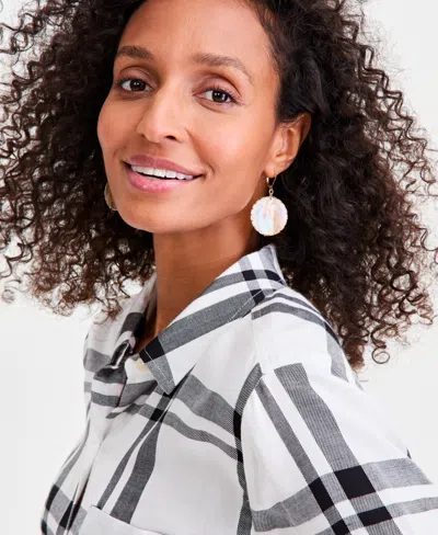 Style & Co Women's Plaid Button-down Perfect Shirt, Created For Macy's In Gray