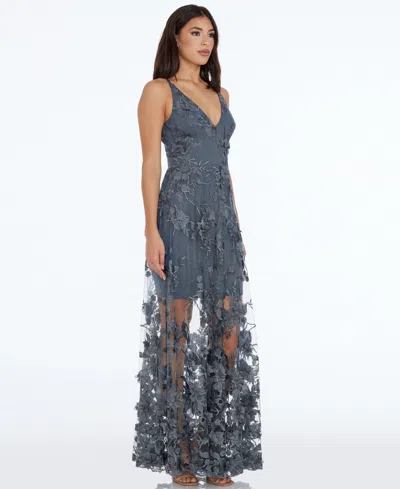 Dress The Population Sidney V-neck A-line Lace Floral Appliqué Gown In Gray