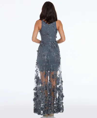 Dress The Population Sidney V-neck A-line Lace Floral Appliqué Gown In Gray