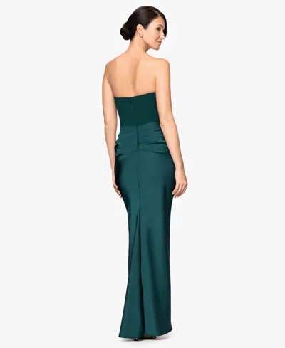 Betsy & Adam Strapless Mixed Mediia Gown In Green