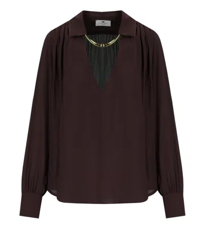 Elisabetta Franchi Merlot Blouse With Jewel In Brown