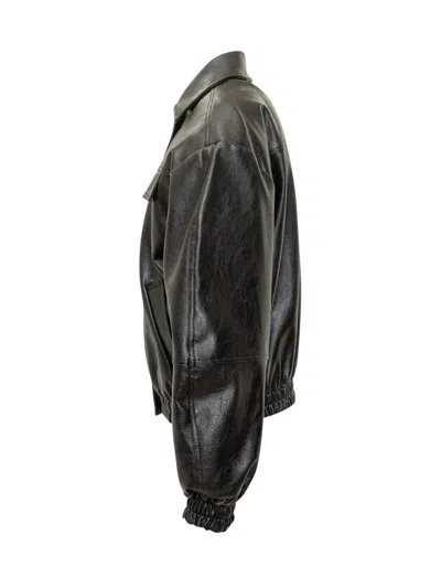 Msgm Lauren Ralph Lauren Black Leather Jacket With Front Pockets In Black