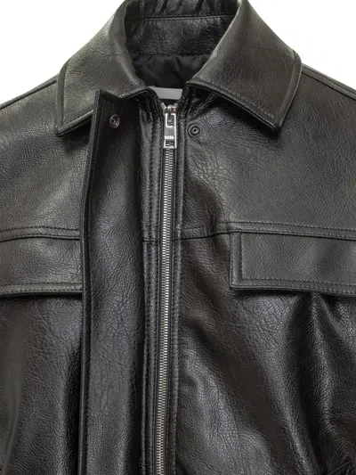 Msgm Lauren Ralph Lauren Black Leather Jacket With Front Pockets In Black