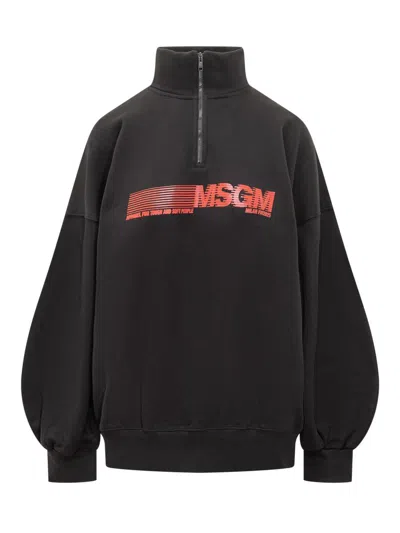 Msgm Balloon-sleeve Sweatshirt In Black