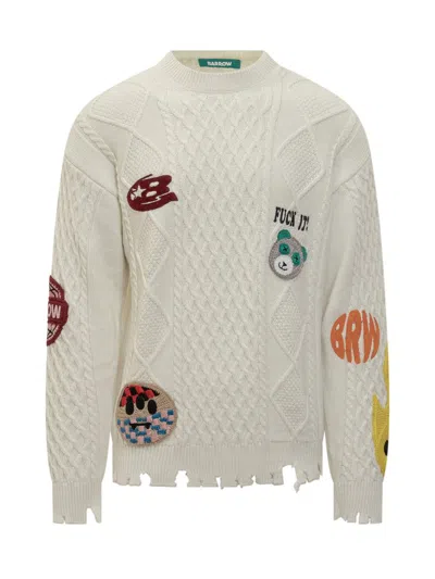 Barrow White Sweater With Embroidered Patches In White
