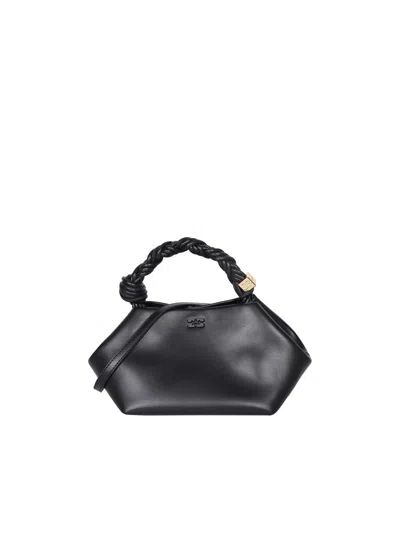 Ganni Bou Black Handbag With Butterfly Logo And Hand-braided Strands In Leather Woman In Black
