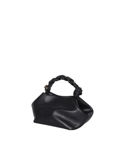 Ganni Bou Black Handbag With Butterfly Logo And Hand-braided Strands In Leather Woman In Black