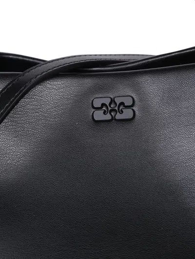 Ganni Bou Black Handbag With Butterfly Logo And Hand-braided Strands In Leather Woman In Black