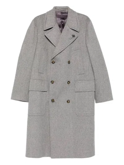 Lardini Double-breasted Wool Coat In Gray