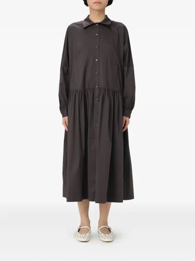 Liviana Conti Buttoned Gathered Dress In Brown