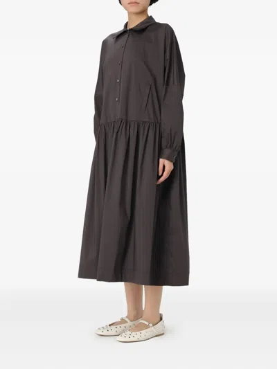 Liviana Conti Buttoned Gathered Dress In Brown