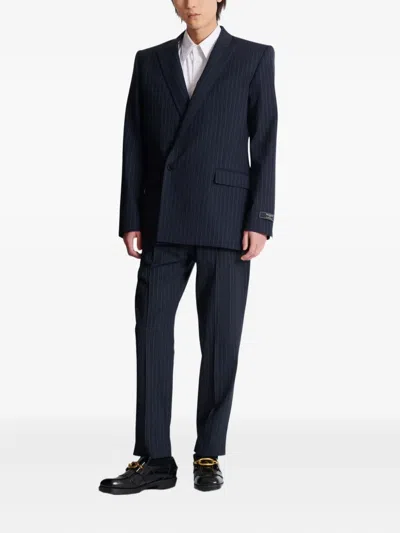 Balmain Doppelreihiges Sakko Mit Nadelstreifen In Blue