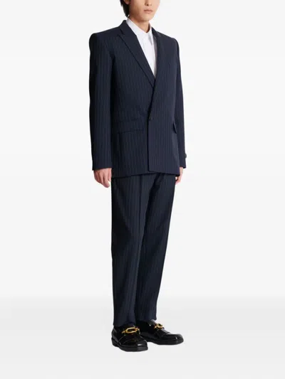 Balmain Doppelreihiges Sakko Mit Nadelstreifen In Blue