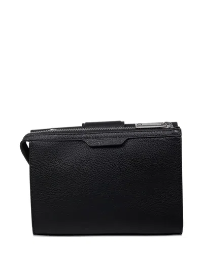 Fendi Double Baguette Grained Leather Messenger Bag In Black