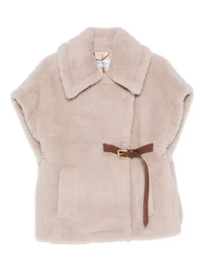 Max Mara Cape In Alpaca And Wool Teddy Fabric In Pink