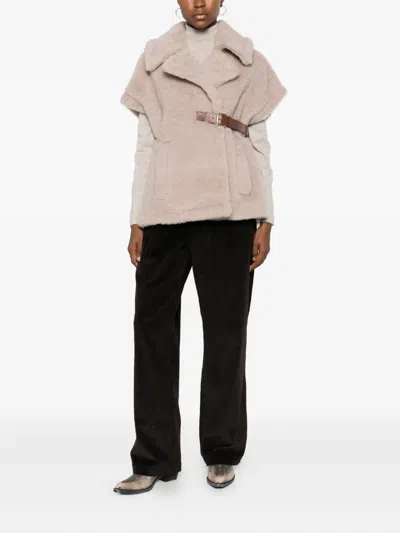 Max Mara Cape In Alpaca And Wool Teddy Fabric In Pink