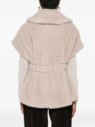 Max Mara Cape In Alpaca And Wool Teddy Fabric In Pink