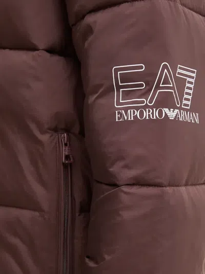 Ea7 Zip-up Puffer Jacket In Brown