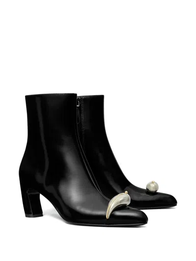 Tory Burch Pierced Leather Ankle Boots In Black