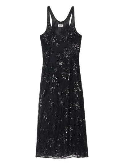 Zadig & Voltaire Womens Rarysa Star-embroidered Woven Midi Dress Black In Black