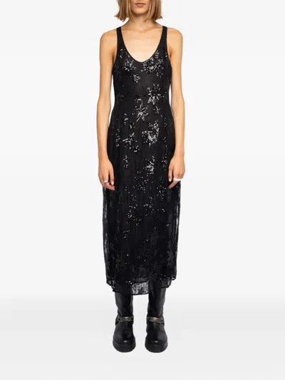 Zadig & Voltaire Womens Rarysa Star-embroidered Woven Midi Dress Black In Black