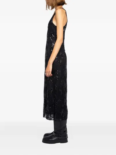 Zadig & Voltaire Womens Rarysa Star-embroidered Woven Midi Dress Black In Black