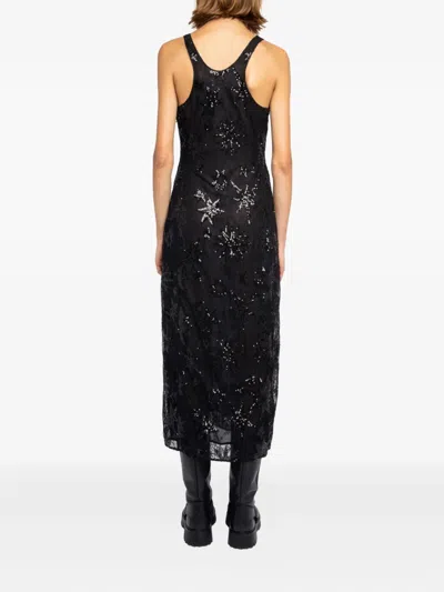 Zadig & Voltaire Womens Rarysa Star-embroidered Woven Midi Dress Black In Black
