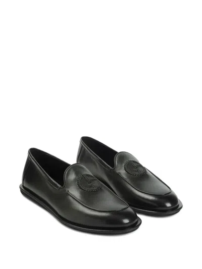 Giorgio Armani Minimalist Black Leather Loafers With Rubber Sole In Black