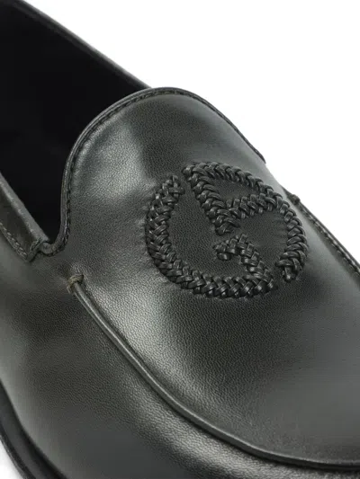 Giorgio Armani Minimalist Black Leather Loafers With Rubber Sole In Black