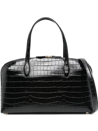 Totême Toteme Lounge Medium Crocodile-effect Leather Top Handle Bag In Black