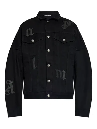 Palm Angels Jacket With Gothic Logo Embroidery In Black