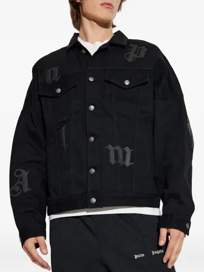 Palm Angels Jacket With Gothic Logo Embroidery In Black