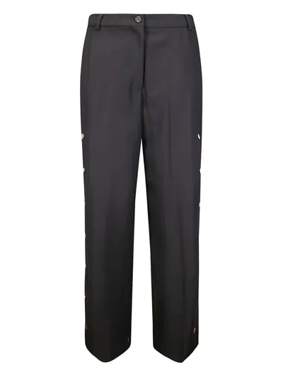 Sportmax Elegant Tailored Pants With Side Slits And Signature Snap Buttons In Black