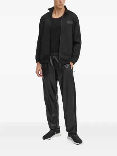 Ea7 Zip Striped Sweatshirt In Black