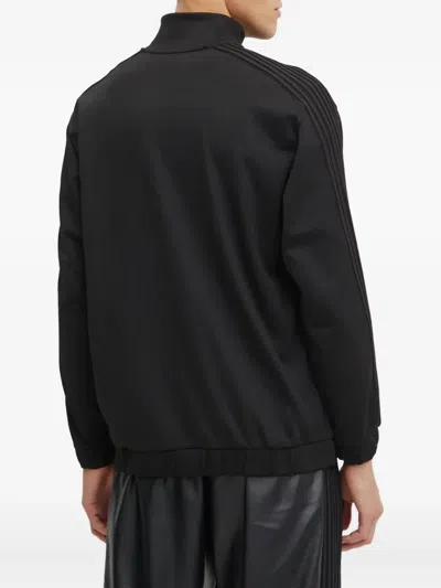 Ea7 Zip Striped Sweatshirt In Black