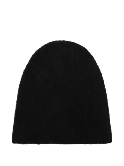 Roberto Collina Black Cashmere Ribbed Beanie In Black