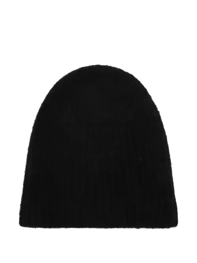 Roberto Collina Black Cashmere Ribbed Beanie In Black