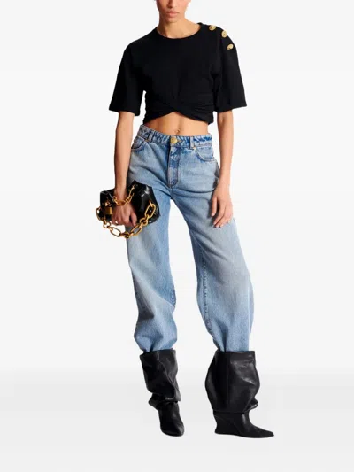 Balmain Button-detail Cropped Sweatshirt In Black