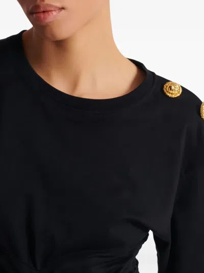 Balmain Button-detail Cropped Sweatshirt In Black