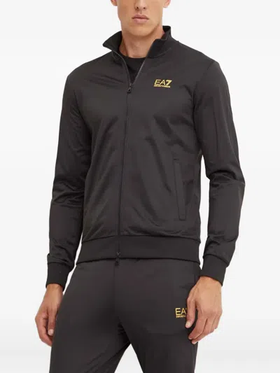 Ea7 Zip-up Logo Jumpsuit In Black